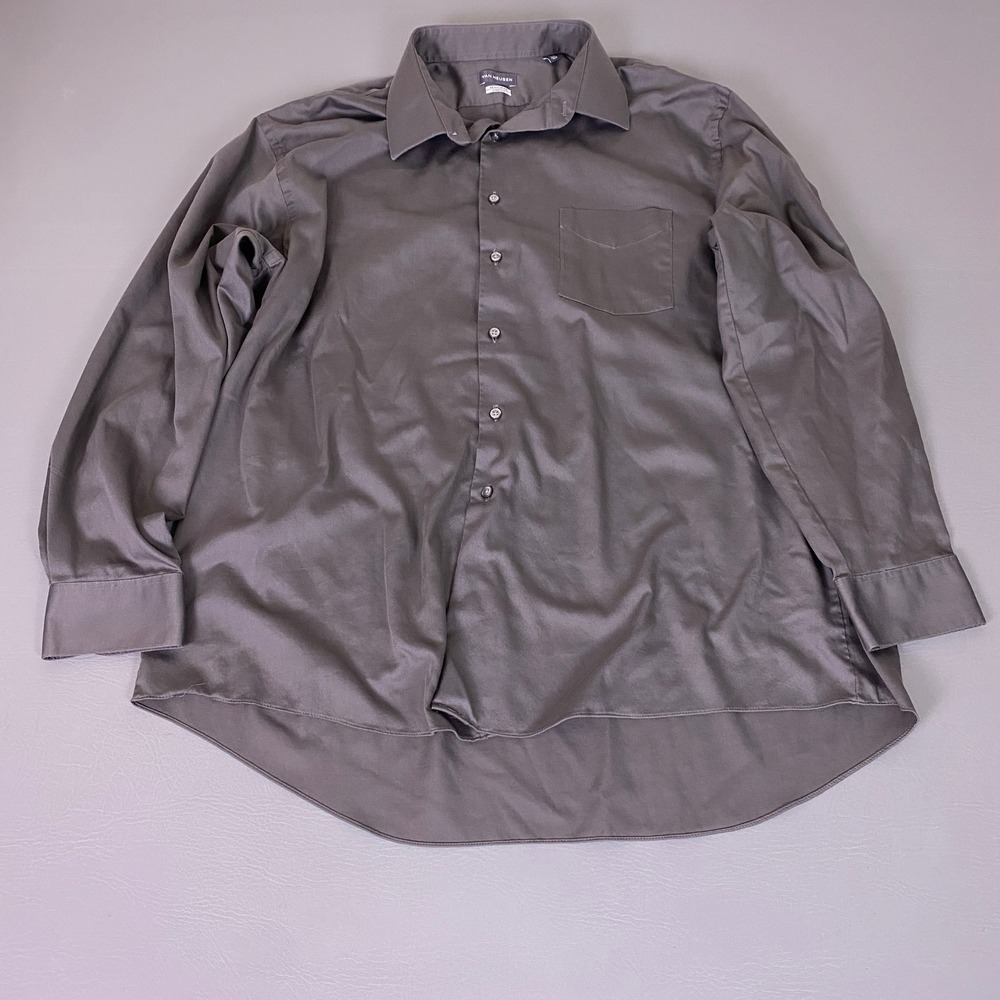Van Heusen Button Up Dress Shirt Mens XXL‎ Gray Regular Fit Stretch Long Sleeve